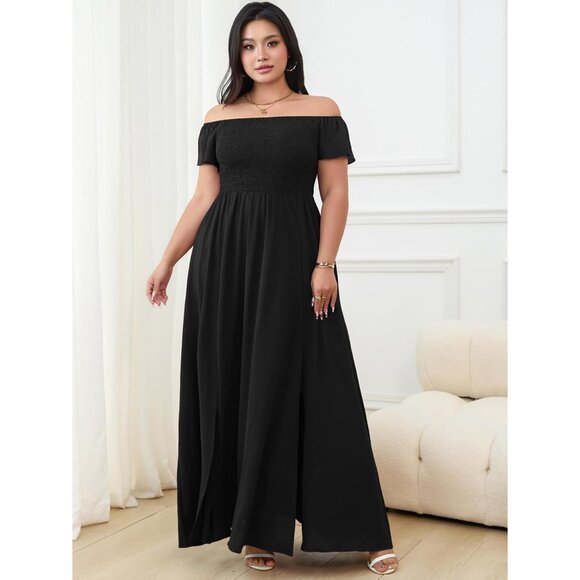 Plus Size Maxi Dress Off Shoulder Short Sleeve summer wedding guest - Picture 2 of 5
